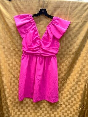 Ces Femme Fuchsia Ruffle V-Neck Mini Dress